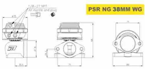 PSR WASTEGATE DE NUEVA GENERACIÓN Válvula de descarga externa de 38 mm y 2 pernos 